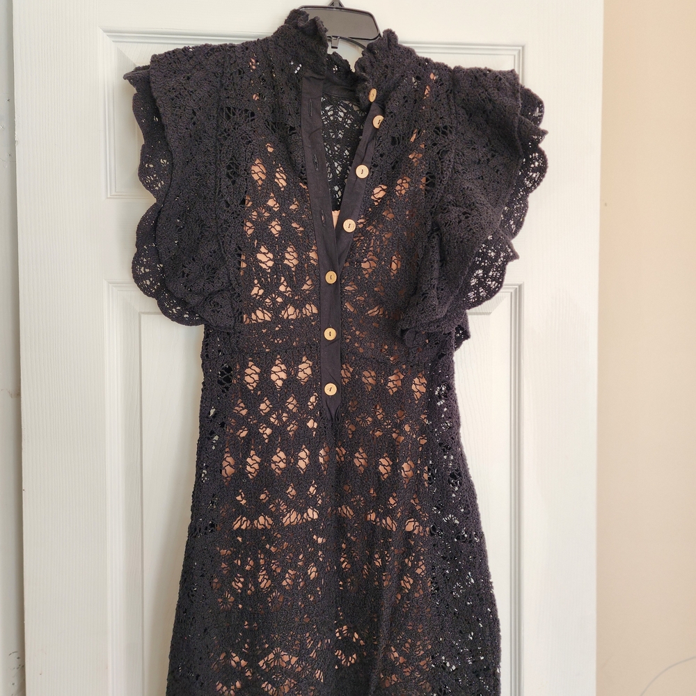 Zara Black Crochet Midi Dress